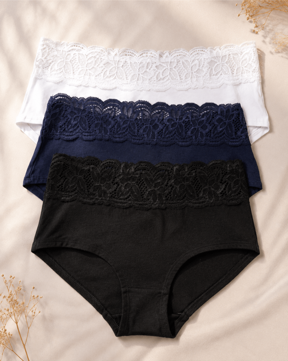 Premium Lace Cotton Panty - 3 Pcs Pack