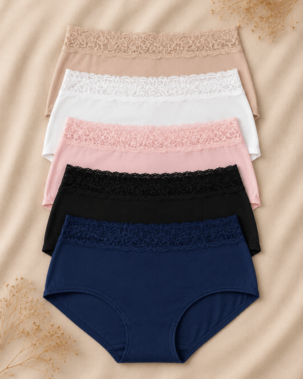 Luxury Lace Cotton Panty - 4 Pcs Pack