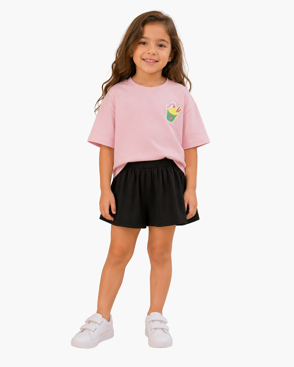 Girls Pink Oversized T-Shirt & Black Shorts Set