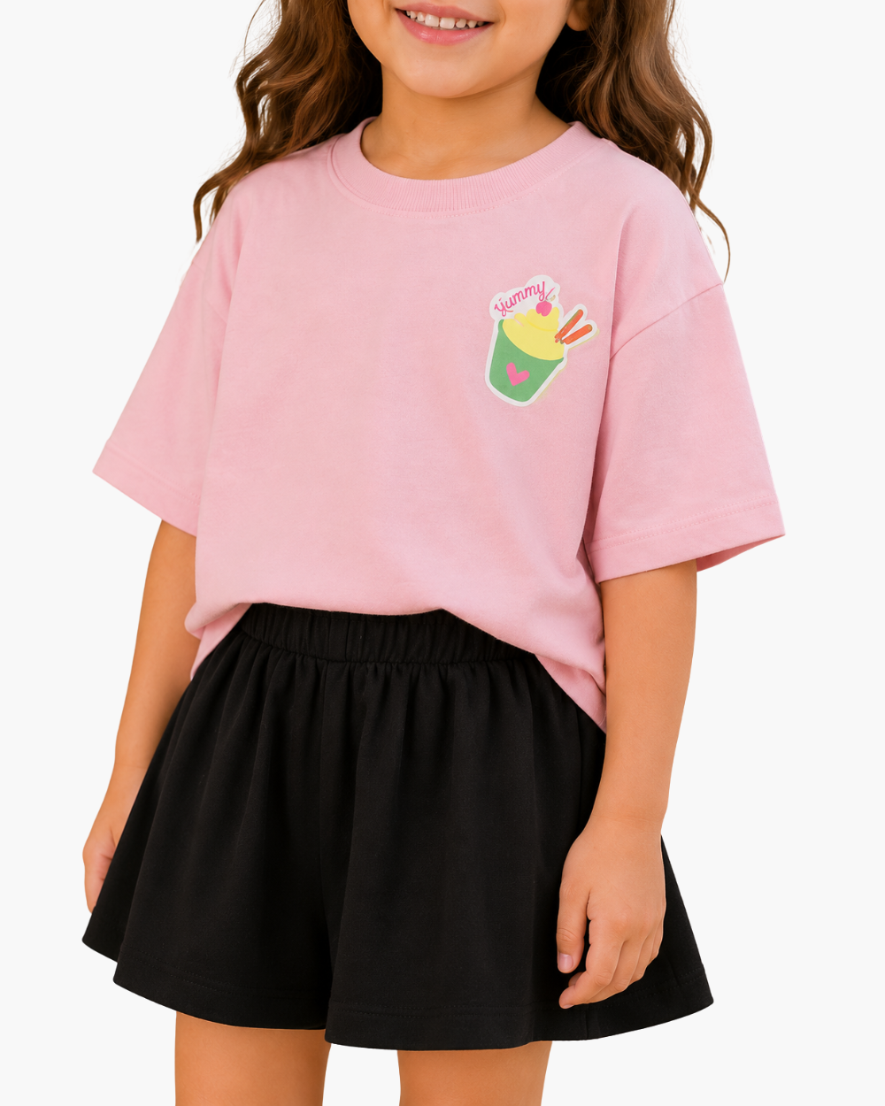 Girls Pink Oversized T-Shirt & Black Shorts Set