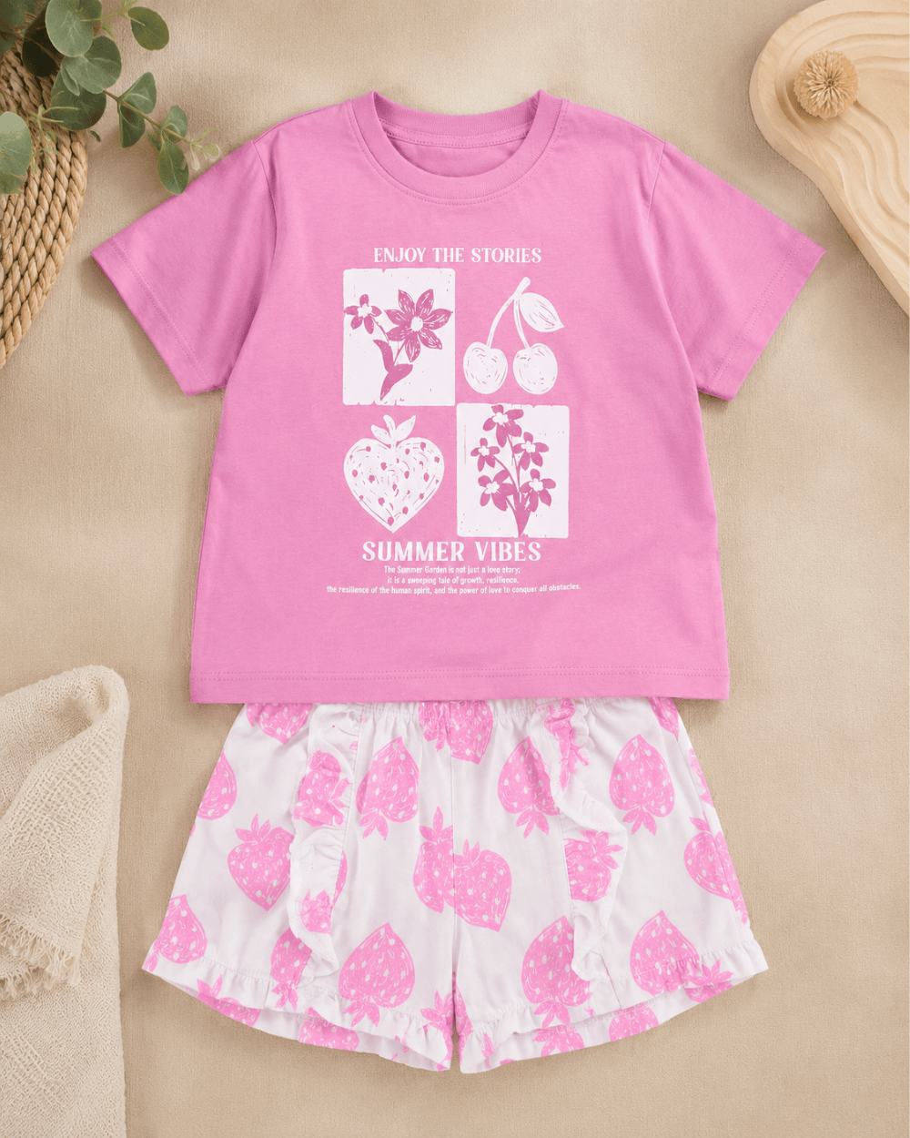 Girls Summer Cotton T-Shirt and Shorts Set