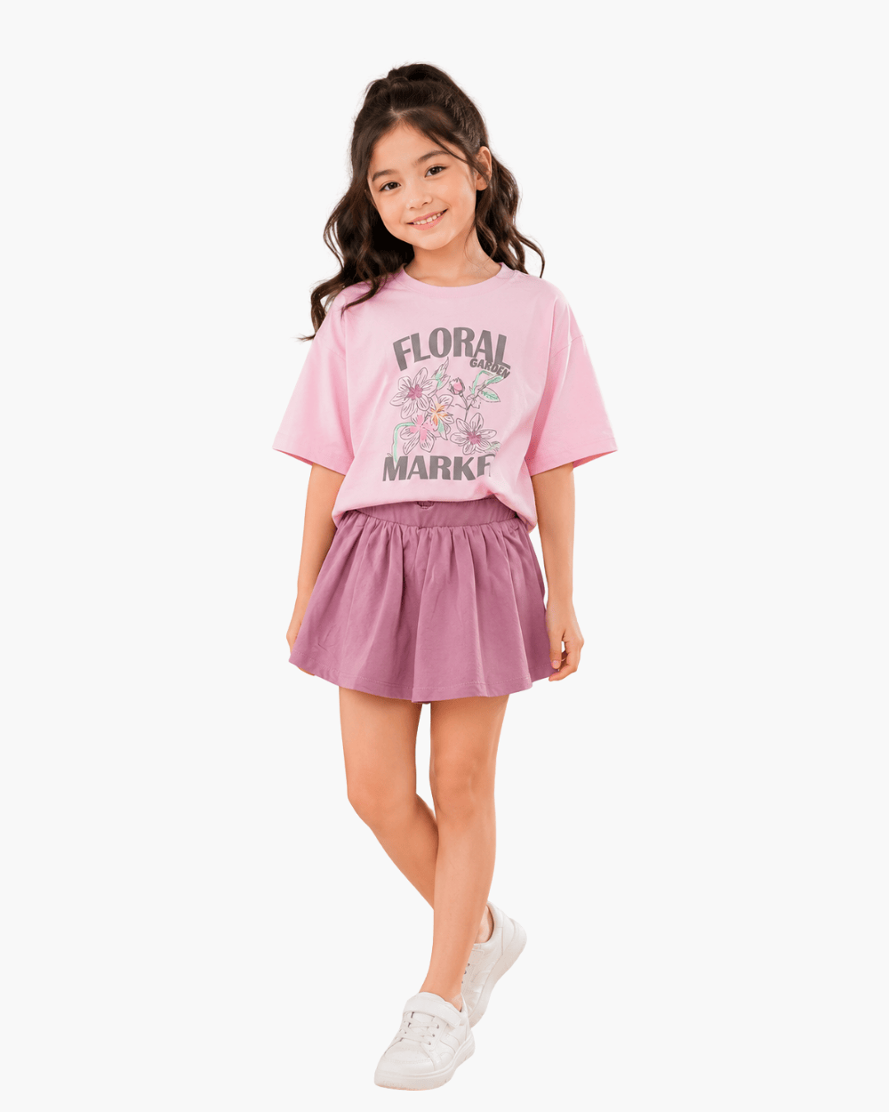 Girls Floral Graphic Pink Oversized T-Shirt & Shorts Set
